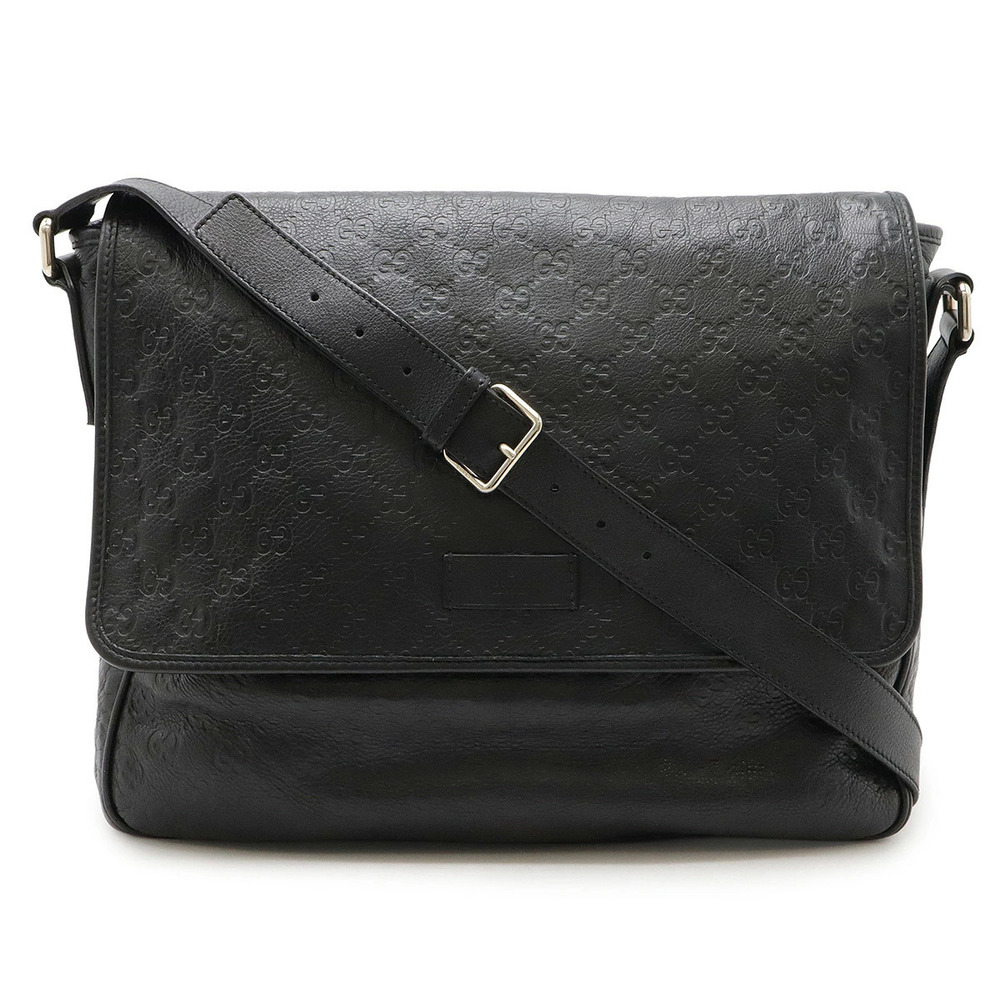 Gucci Guccissima Messenger Bag Crossbody Leather Black